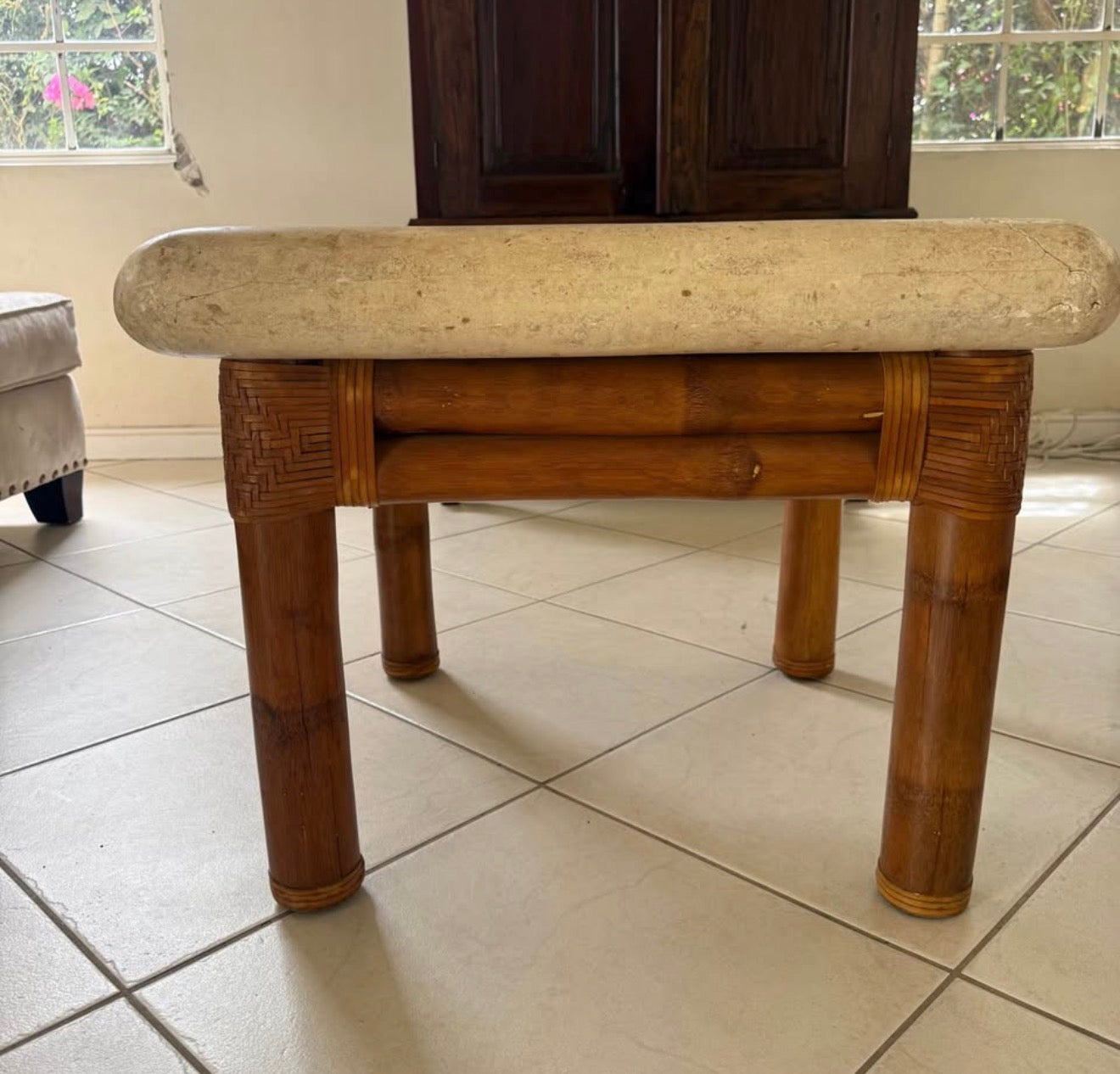 27” Wooden/Faux Stone End Table