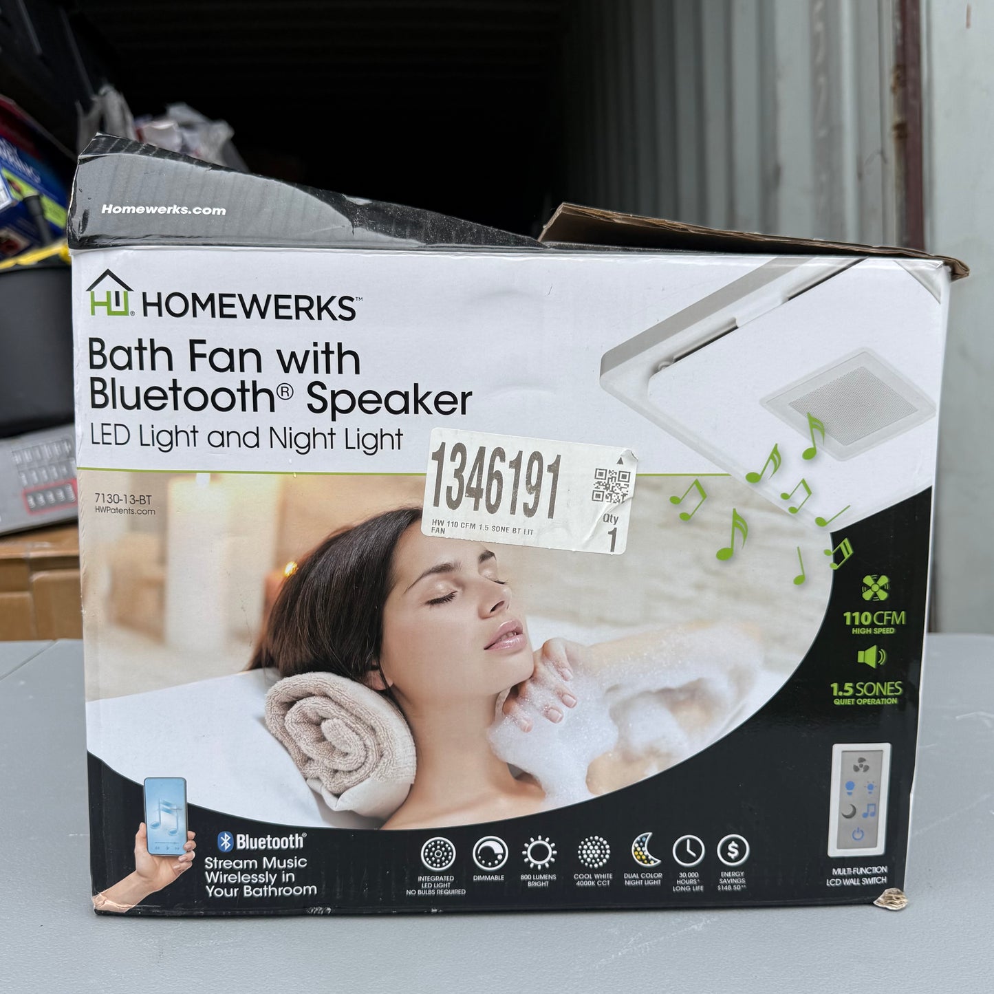 Homewerks 1.5-Sone 110-CFM White Decorative Lighted Bluetooth Compatibility Bathroom Ventilator Fan
