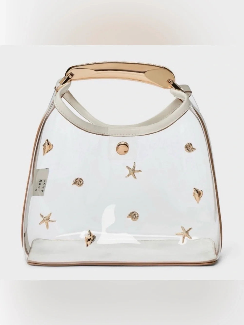 Mini Slouch Clear Seashell Embellished Handbag w/ Gold Handle- A New Day