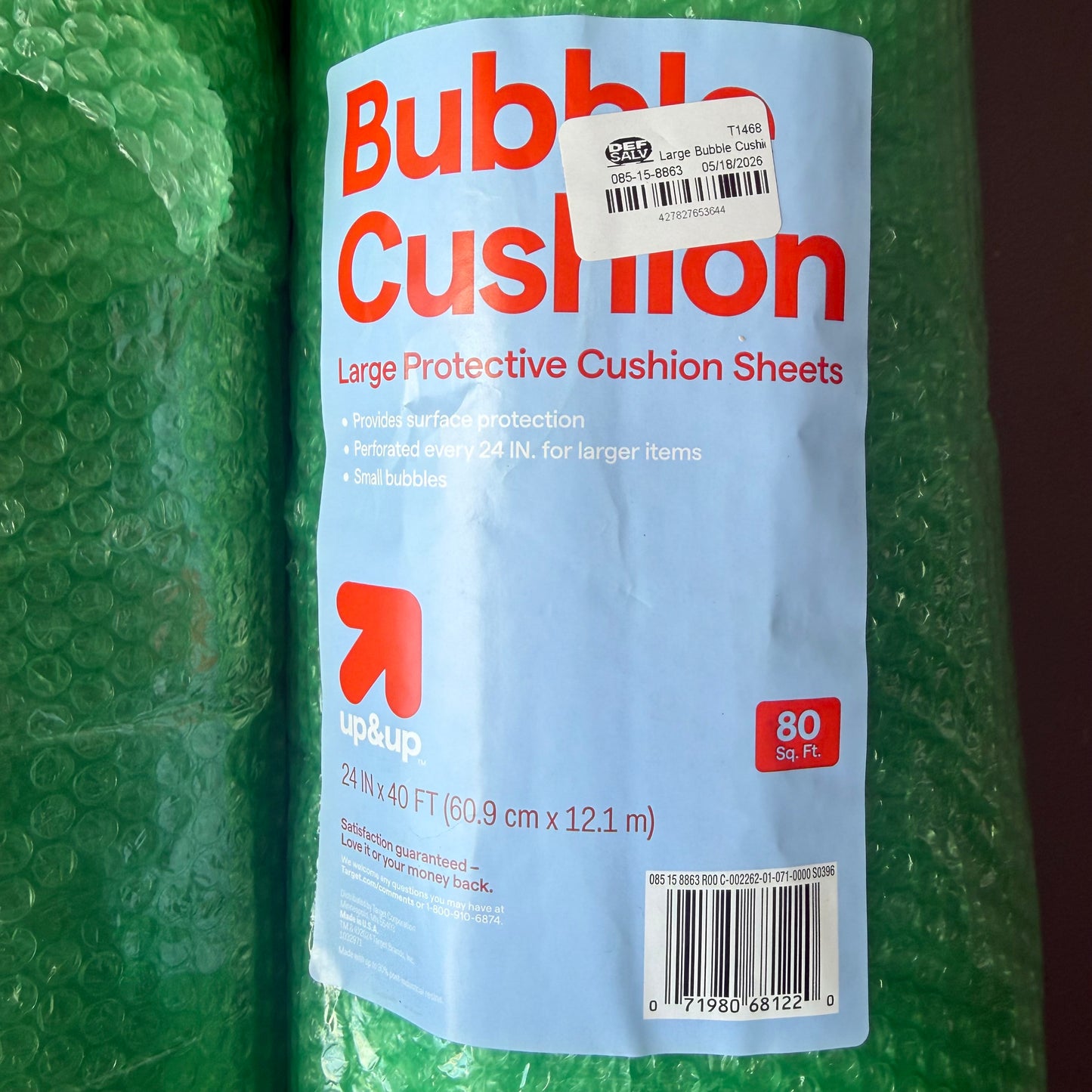 Set of 4 Bubble Cushion 80/100 sq ft - up&up™: Moving & Packing Supplies, Bubble Wrap, 40' x 24"/100’x12” Plastic Packaging Wrap
