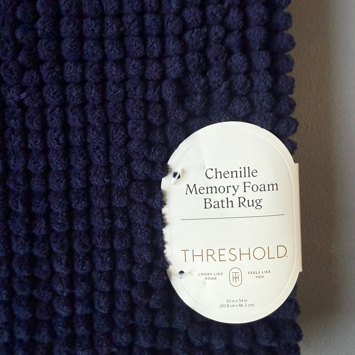 20"x34" Low Chenille Memory Foam Bath Rug Navy - Threshold™: Recycled Polyester, Machine Washable, OEKO-TEX Certified