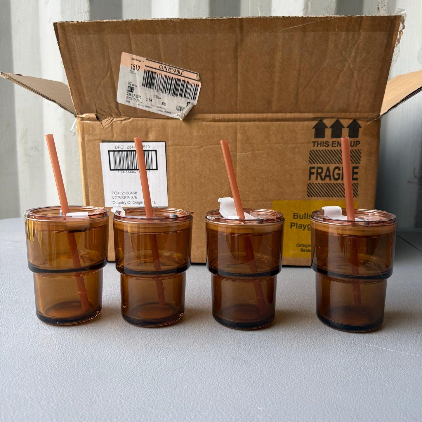 Set of 4 Amber-Tinted Glass Tumblers