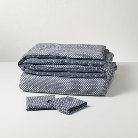 3pc Full/Queen Block Pattern Comforter Set Blue - Hearth & Hand™ with Magnolia