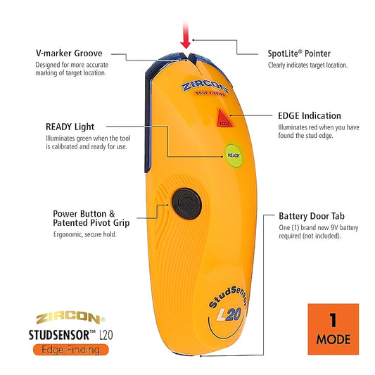 Zircon StudSensor L20 Stud Finder 0.75-in Scan Depth Wood Stud Finder