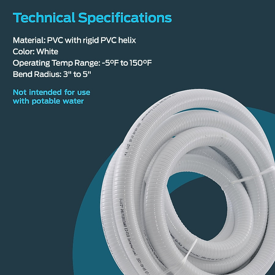 Set of 2 EZ-FLO 1-in ID White PVC Flexible Spa Hoses