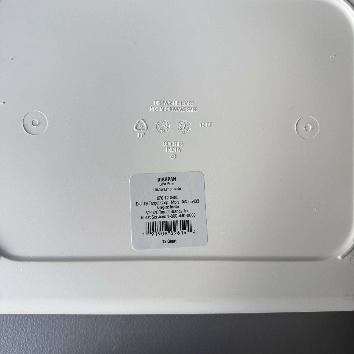 12qt Dishpan White - Brightroom™: Plastic Wash Basin, Kitchen Sink Dish Tub, Dishwasher-Safe, 12qt Capacity