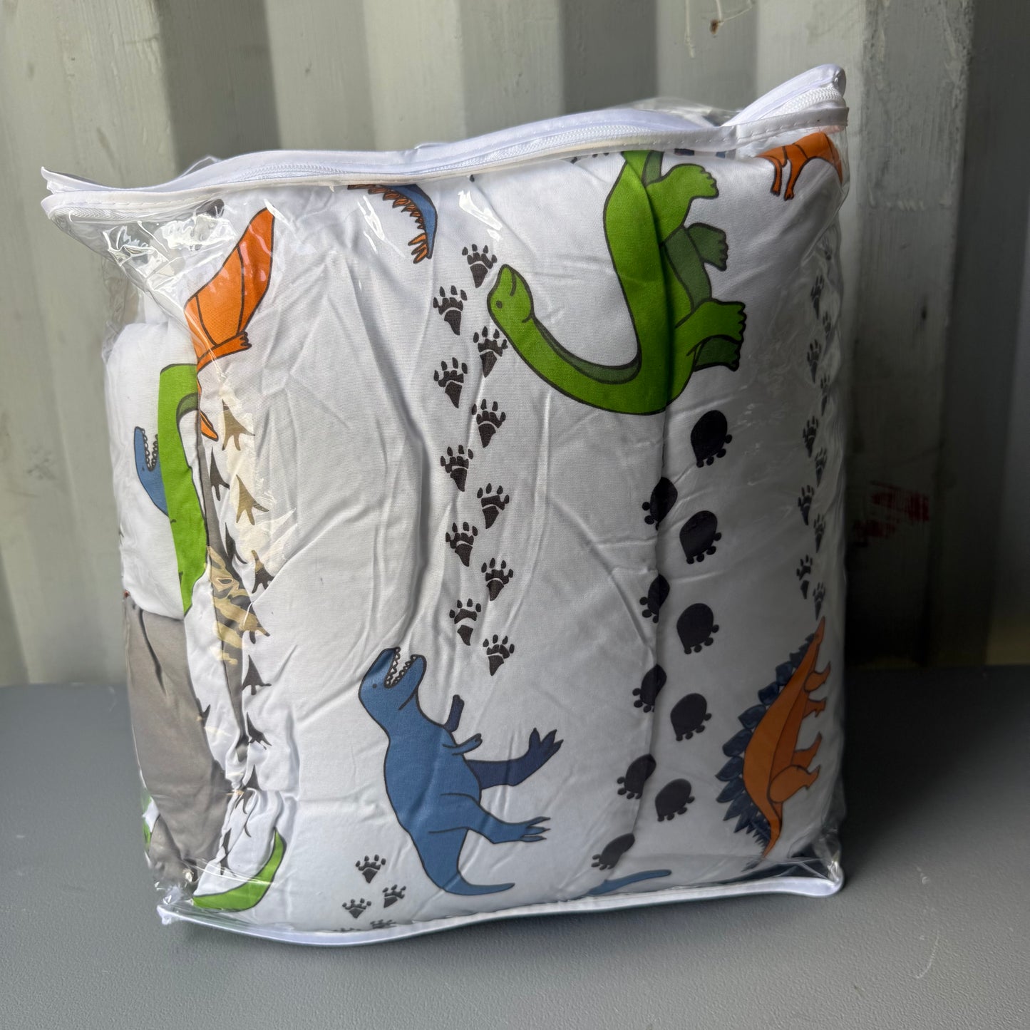 Twin 3pc Dino Tracks Reversible Kids' Comforter Set White - My World: Dinosaur Bedding for Boys