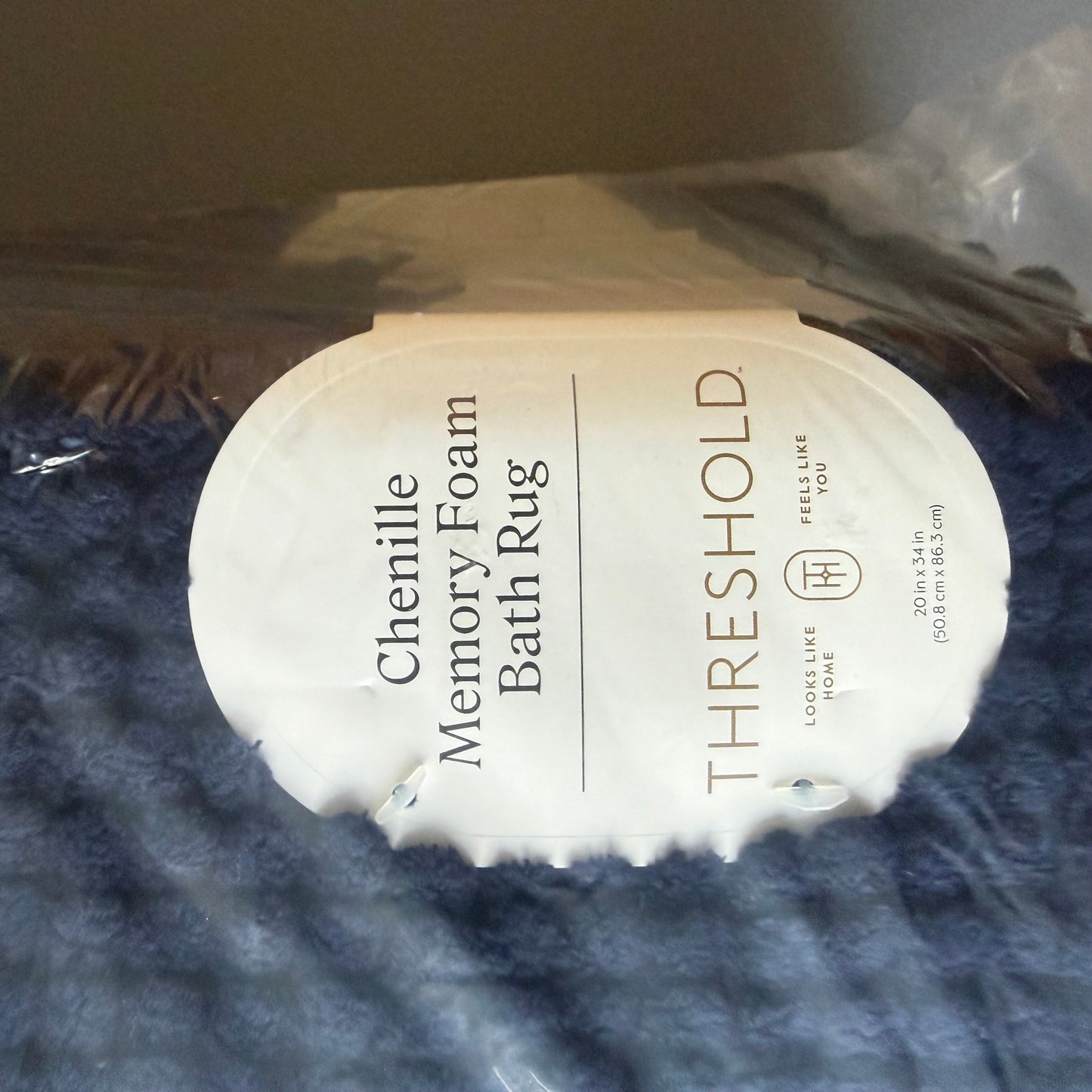 20"x34" Low Chenille Memory Foam Bath Rug Navy - Threshold™: Recycled Polyester, Machine Washable, OEKO-TEX Certified