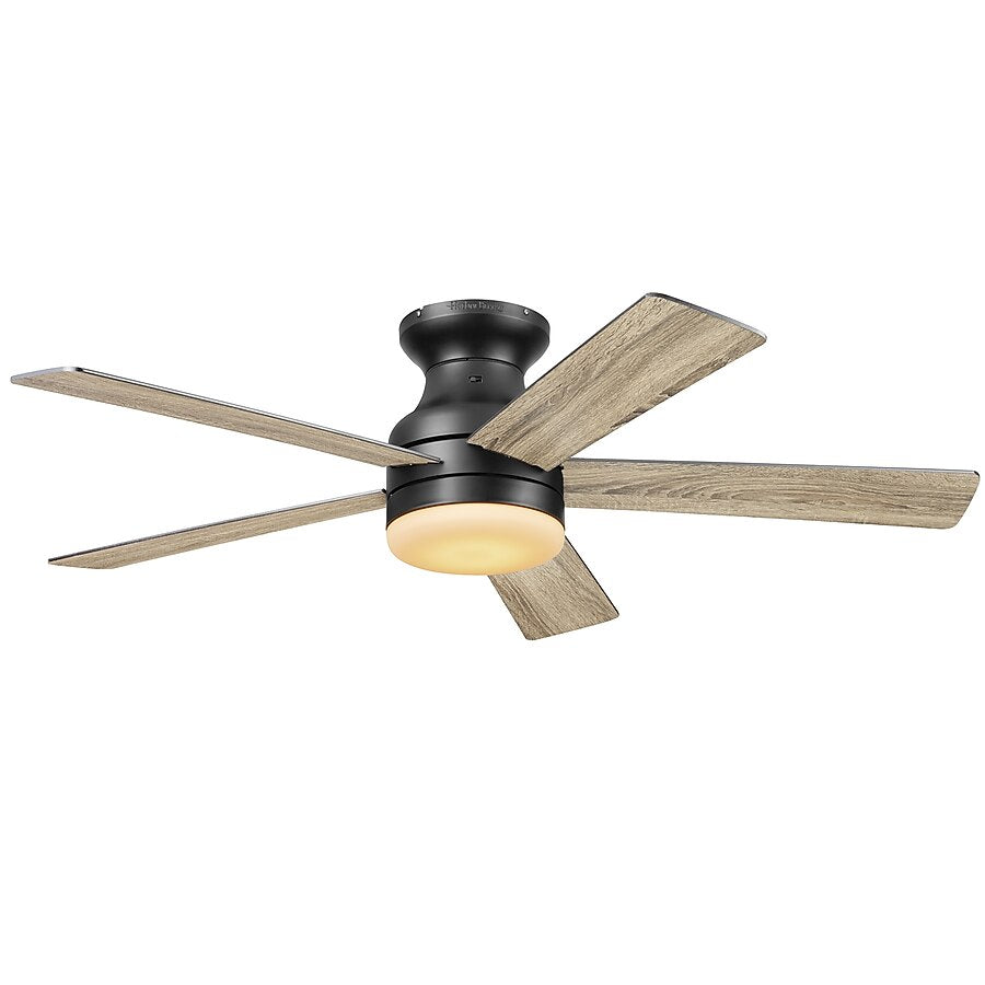 Harbor Breeze Crestwell 52-in Matte Black with Mocha/Cocoa Blades LED Flush Mount Ceiling Fan