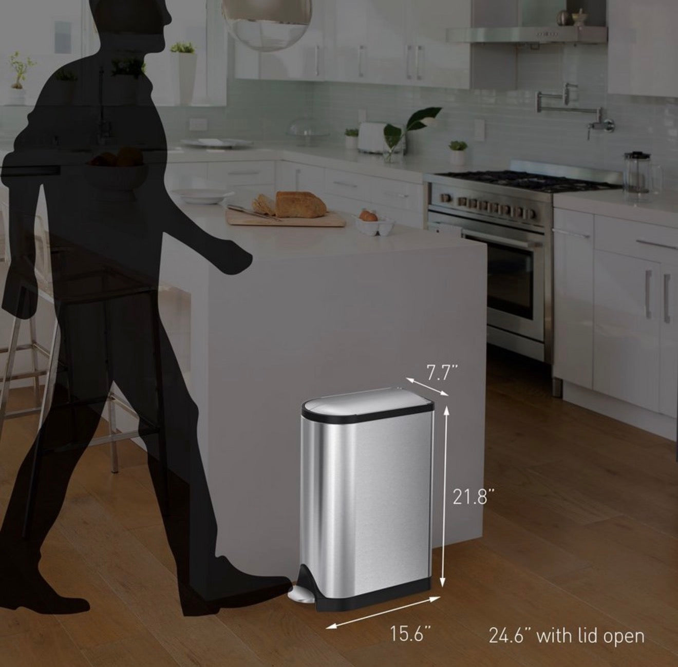 simplehuman 18 Liter / 4.8 Gallon Butterfly Lid Kitchen Step Trash Can, Brushed Stainless Steel