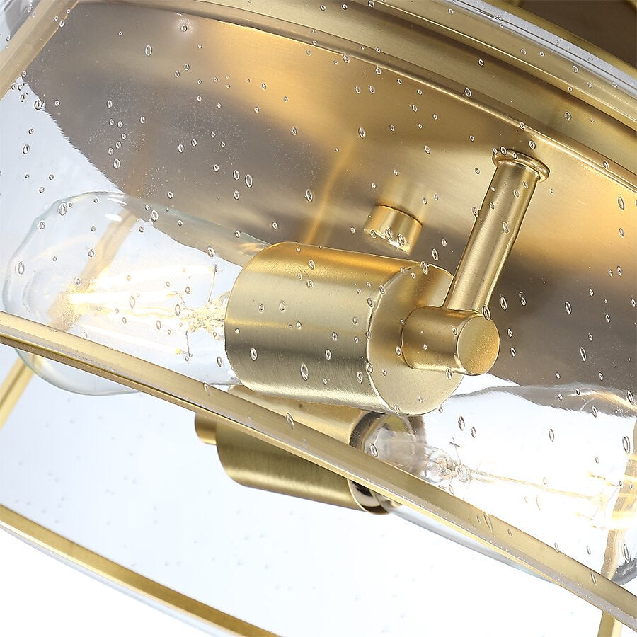 allen + roth Bowen 13-in Brushed gold Indoor 2 -Light Semi-flush Mount Light w/ Seeded Glass