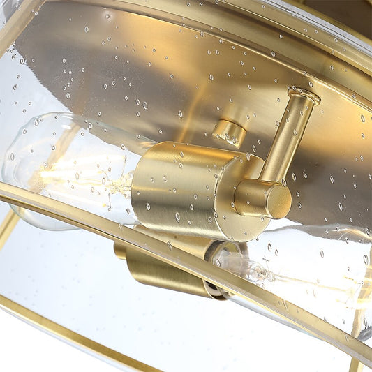 allen + roth Bowen 13-in Brushed gold Indoor 2 -Light Semi-flush Mount Light w/ Seeded Glass