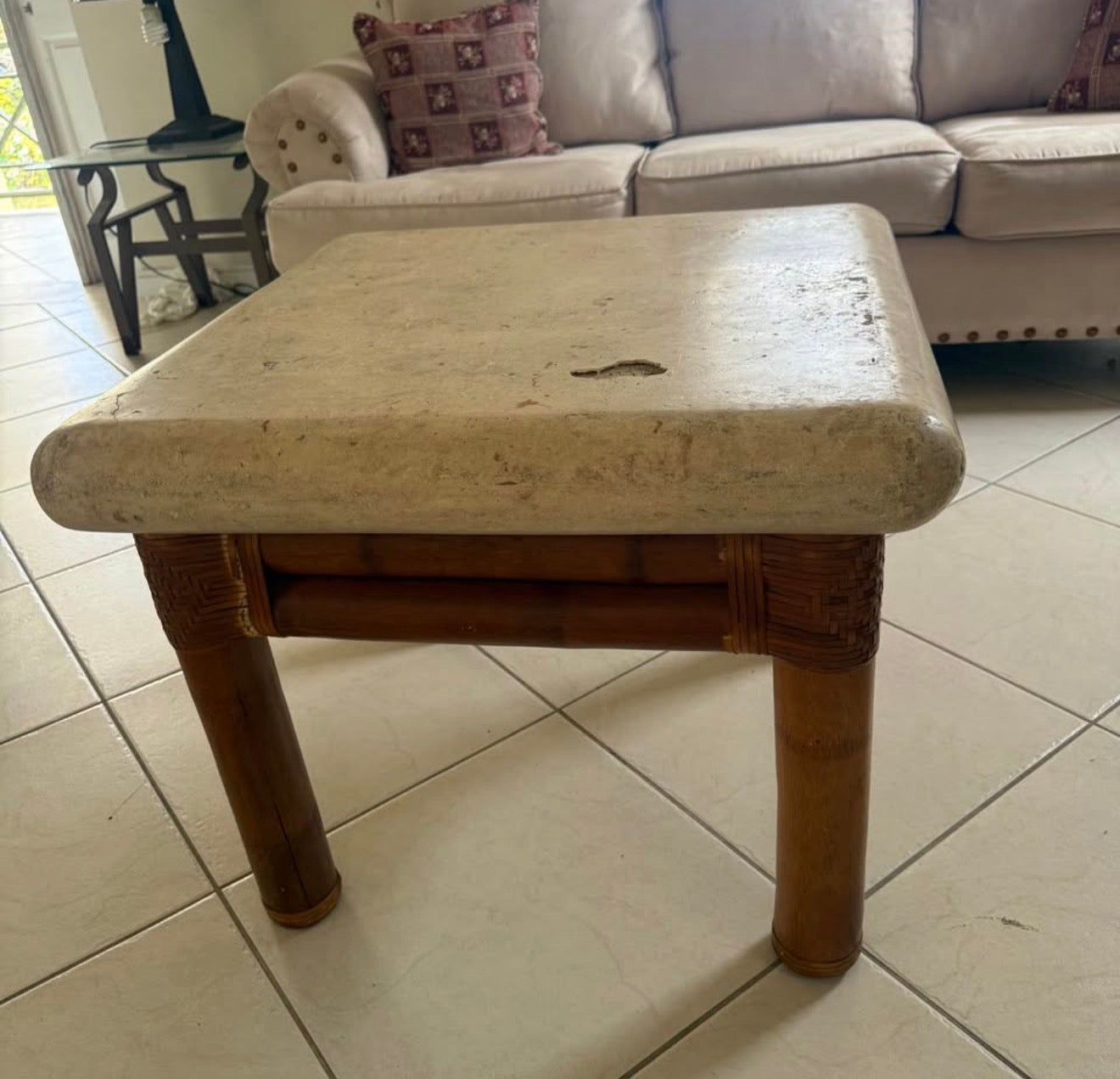 27” Wooden/Faux Stone End Table