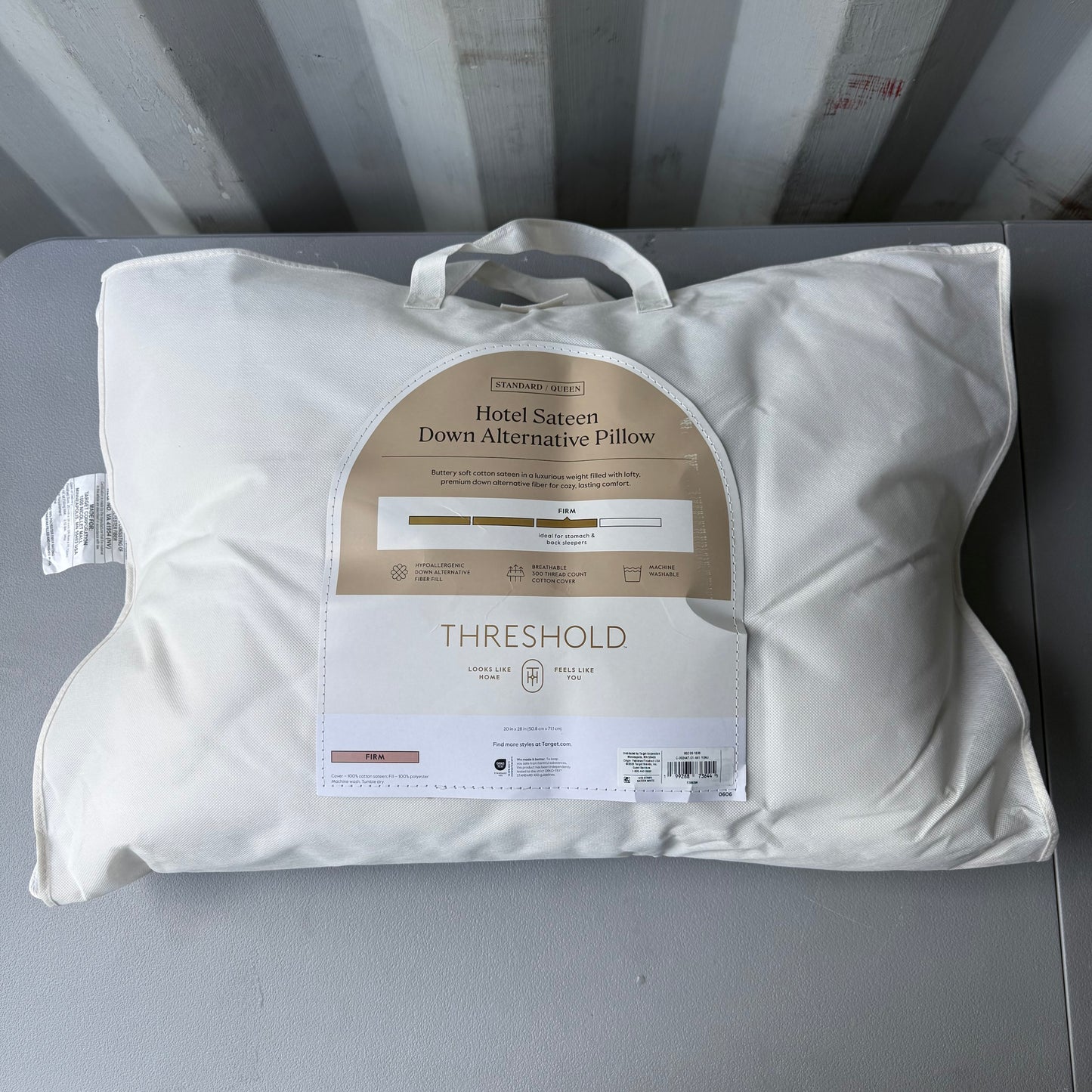 Set of 3 Threshold Hotel Sateen Down Alternative Firm Pillow (Standard/Queen, 20x28 in)
