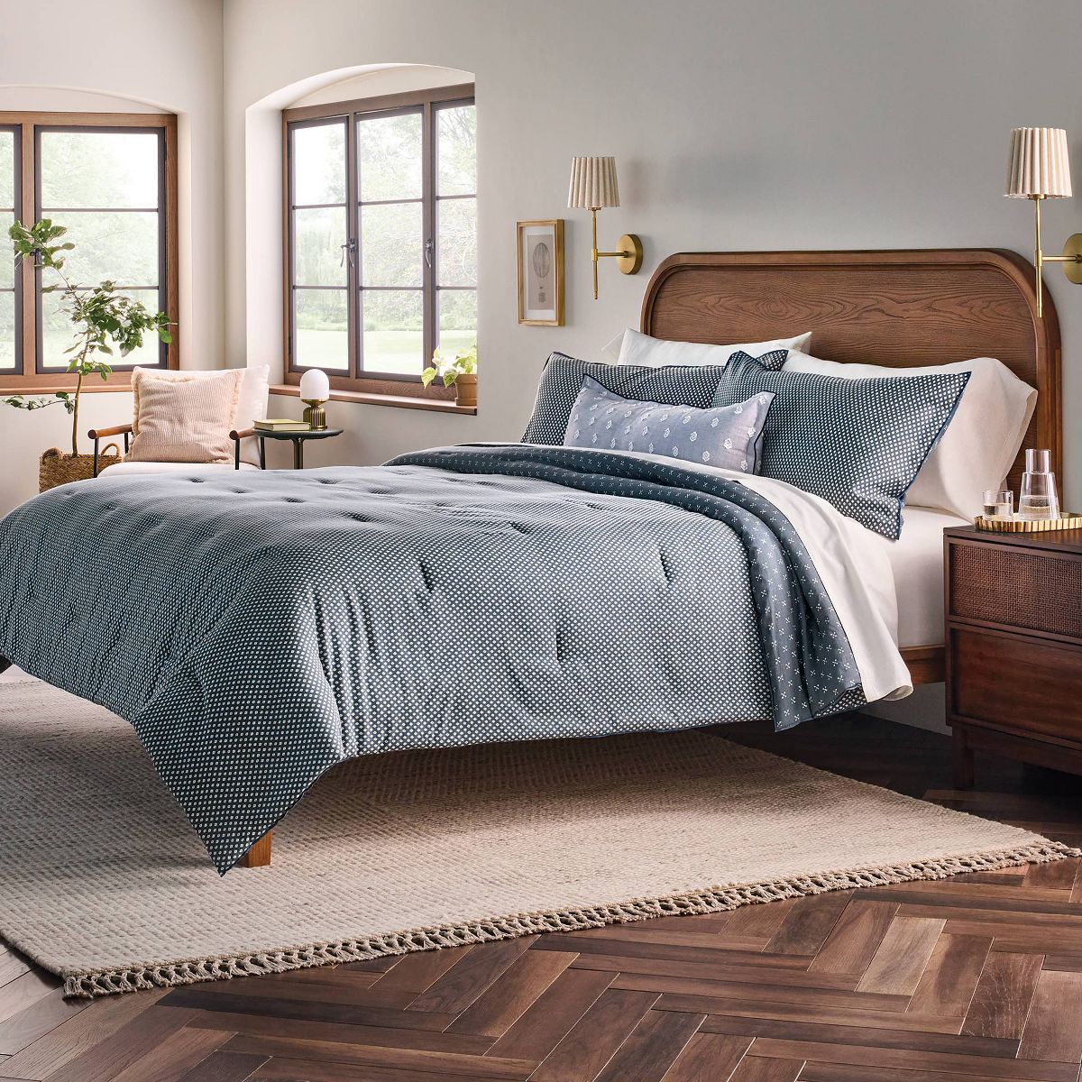 3pc Full/Queen Block Pattern Comforter Set Blue - Hearth & Hand™ with Magnolia