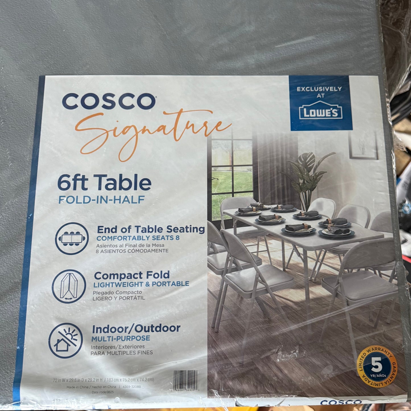 Cosco 6-ft x 2.5-ft Gray Fold-in-Half Resin Rectangle Indoor/Outdoor Folding 8 -Person Banquet Table