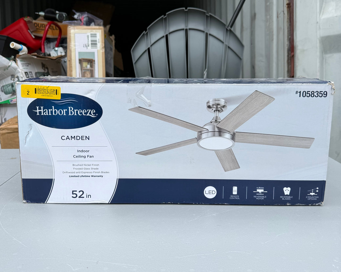 Harbor Breeze Camden 52-in Brushed Nickel with Driftwood/Sienna Blades LED Ceiling Fan