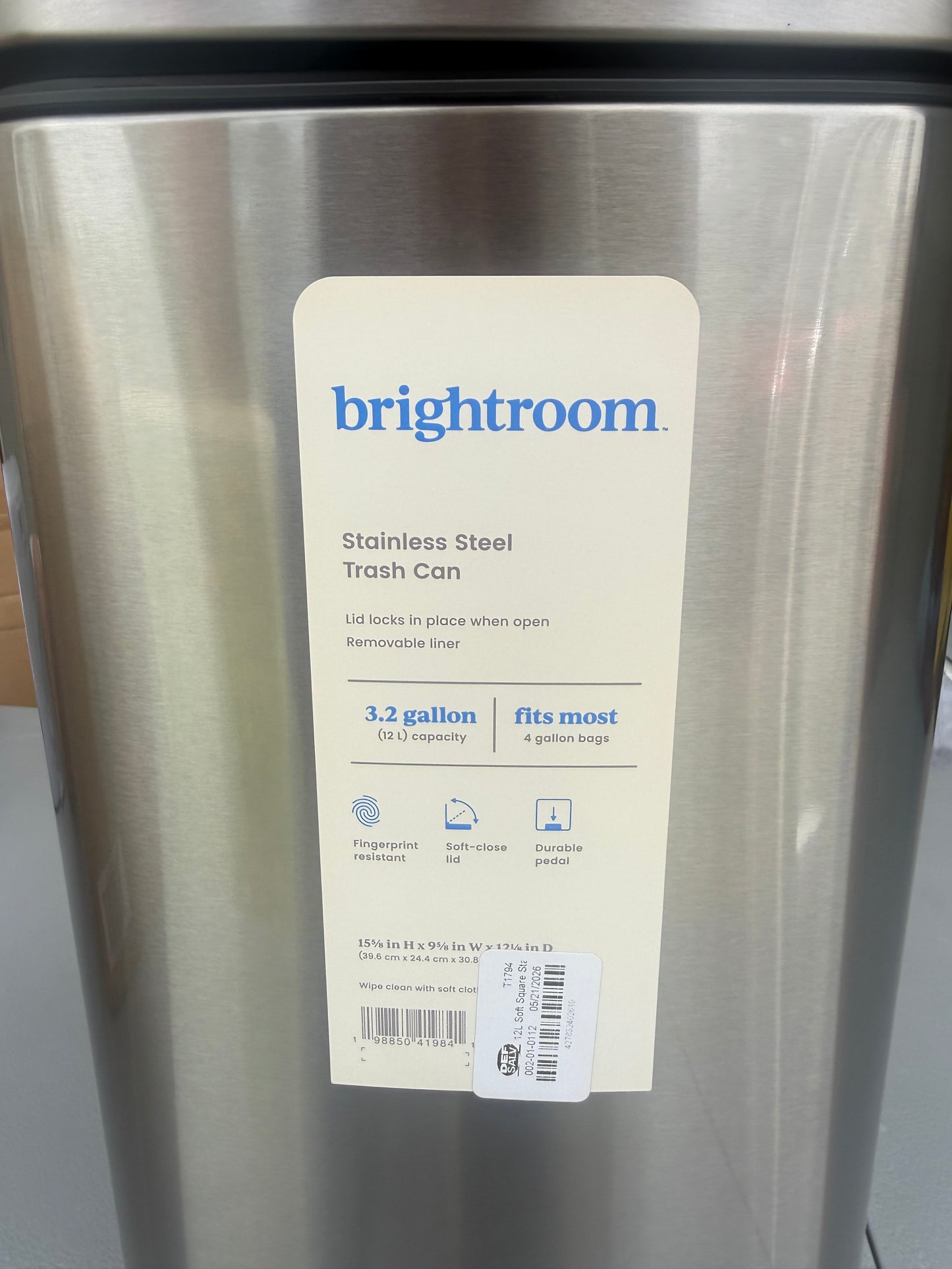 12L Soft Square Stainless Step Trash Can - Brightroom™