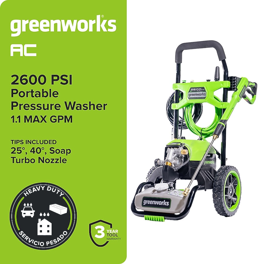 Greenworks 2600-PSI 1.1-GPM Cold Water Electric Pressure Washer