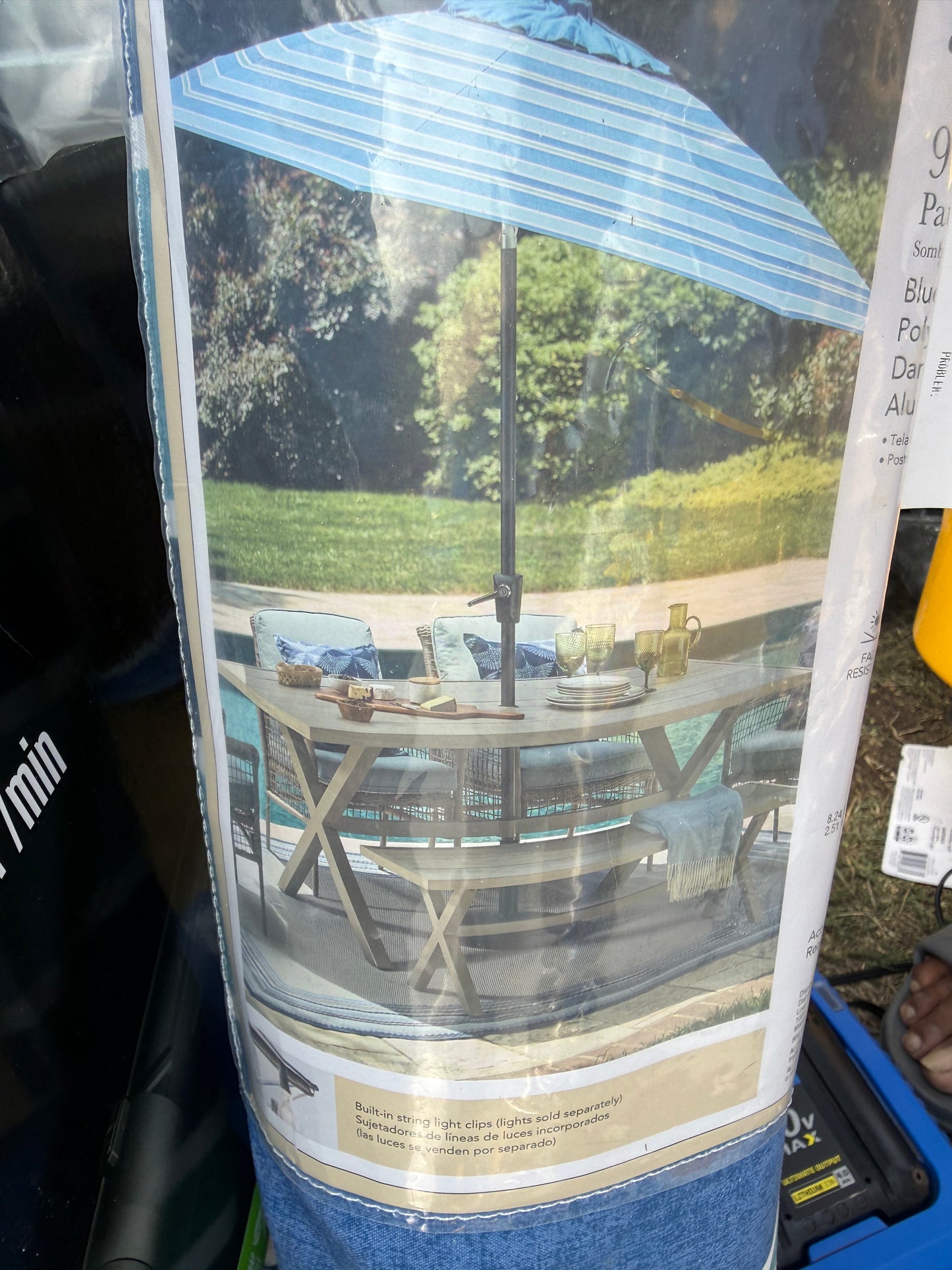 allen + roth 9-ft Aluminum Blue Auto-tilt Market Patio Umbrella