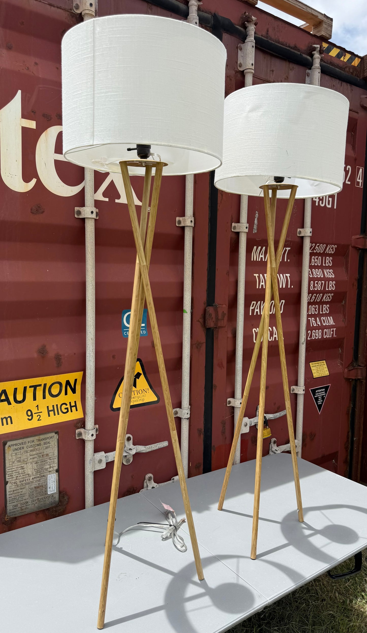 Set of 2 59"x18.5" Modern Tripod Floor Lamp Natural - Threshold™: Linen Shade