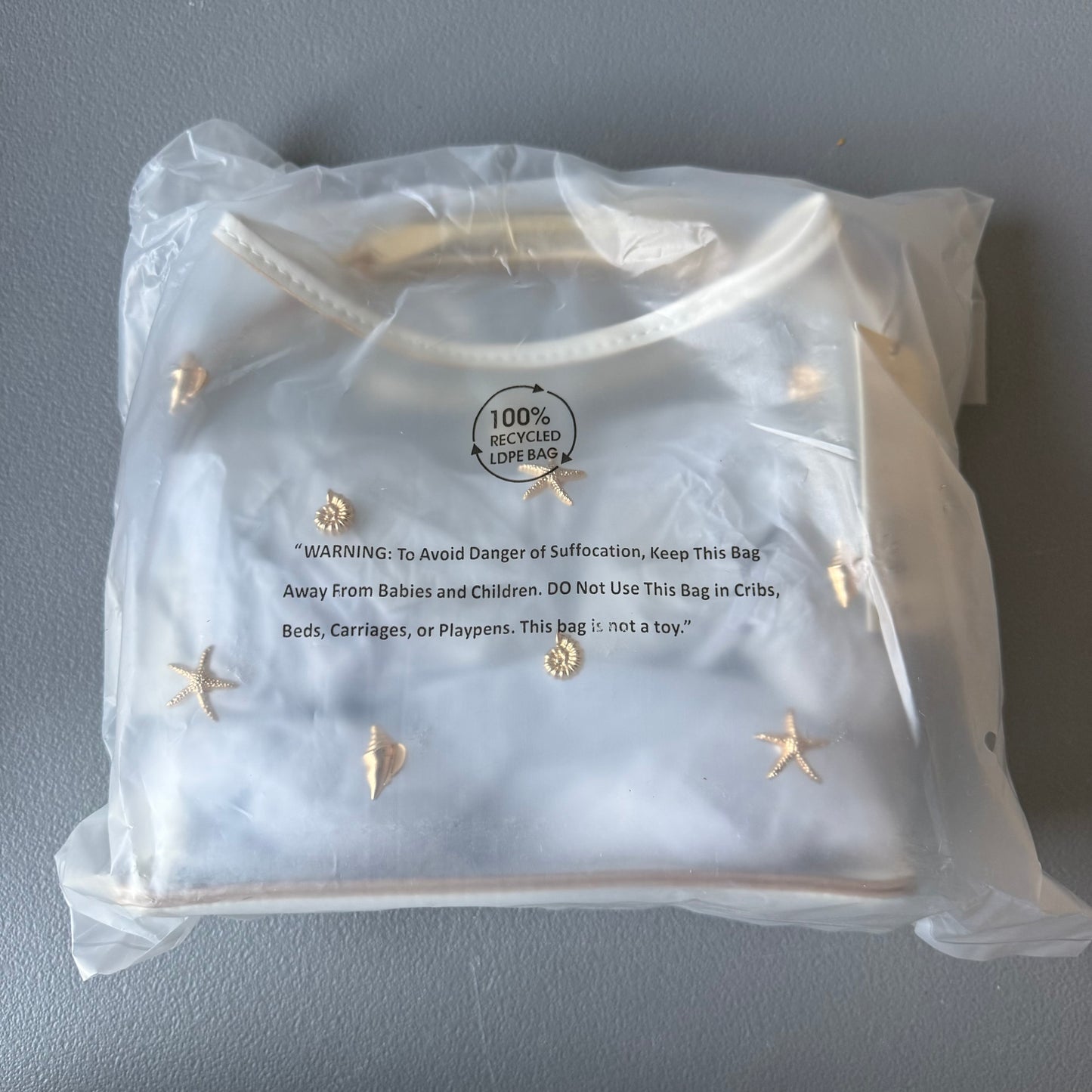 Mini Slouch Clear Seashell Embellished Handbag w/ Gold Handle- A New Day