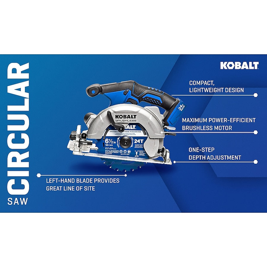 Kobalt 24-volt 4 -Amp 6-1/2-in Brushless Cordless Circular Saw Kit (Battery Included and Charger Included)