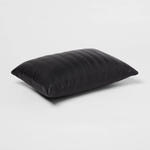 Set of 2 Oblong Faux Leather Channel Stitch Decorative Throw Pillows Black - Threshold™