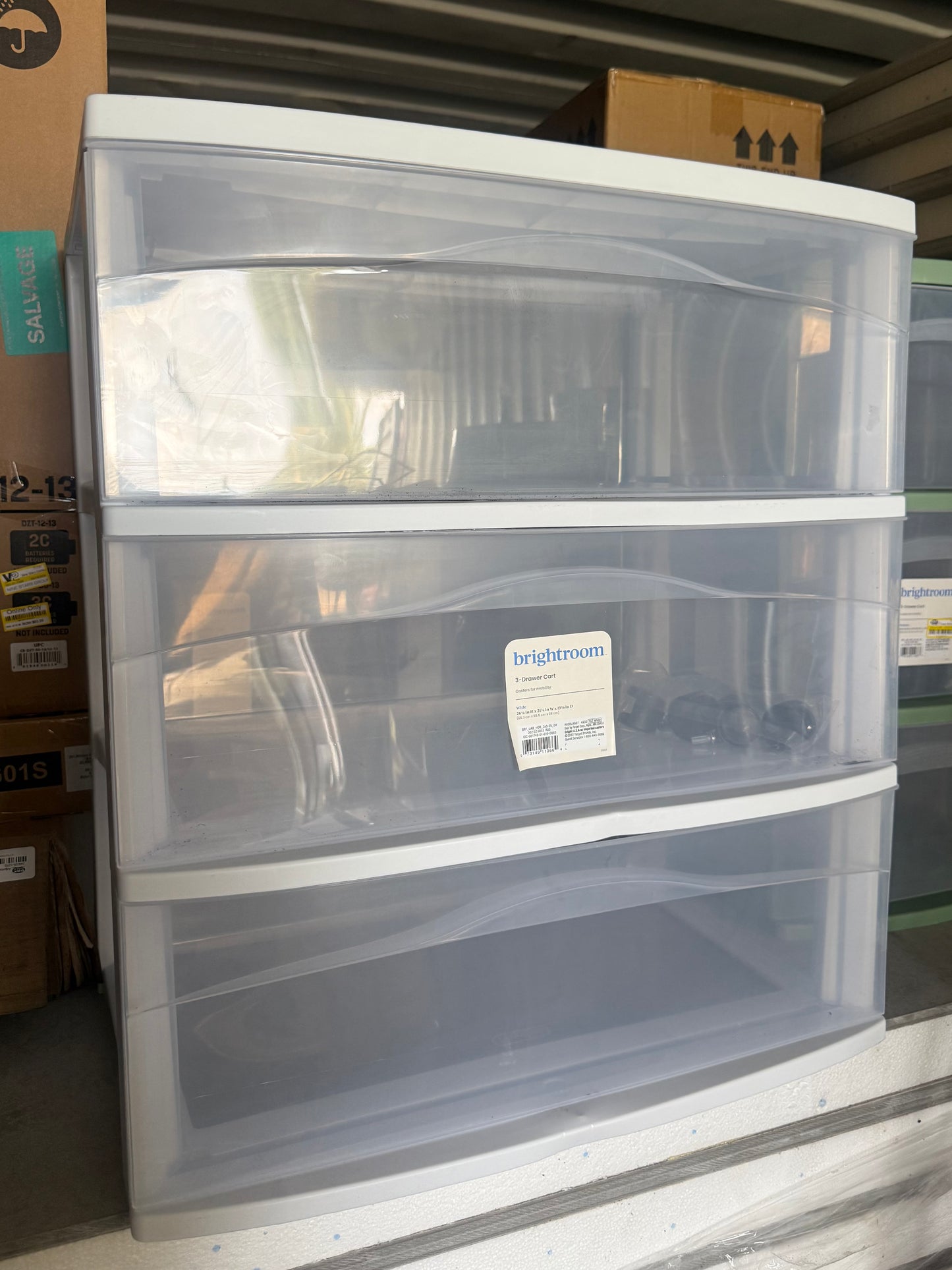 3 Drawer Wide Cart White - Brightroom™: Plastic Storage Drawers with Casters