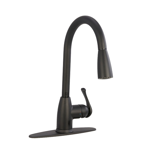 Project Source Tucker Matte Black Single Handle Deck-Mount Pull-Down Kitchen Faucet