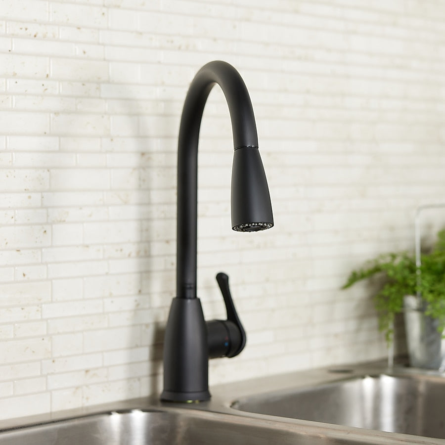 Project Source Tucker Matte Black Single Handle Deck-Mount Pull-Down Kitchen Faucet