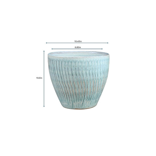 allen + roth Round 7.68-in W x 7.68-in L x 8.3-in H Cloud Nine Glazed Ceramic Indoor/Outdoor Planter