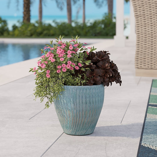 allen + roth Round 7.68-in W x 7.68-in L x 8.3-in H Cloud Nine Glazed Ceramic Indoor/Outdoor Planter