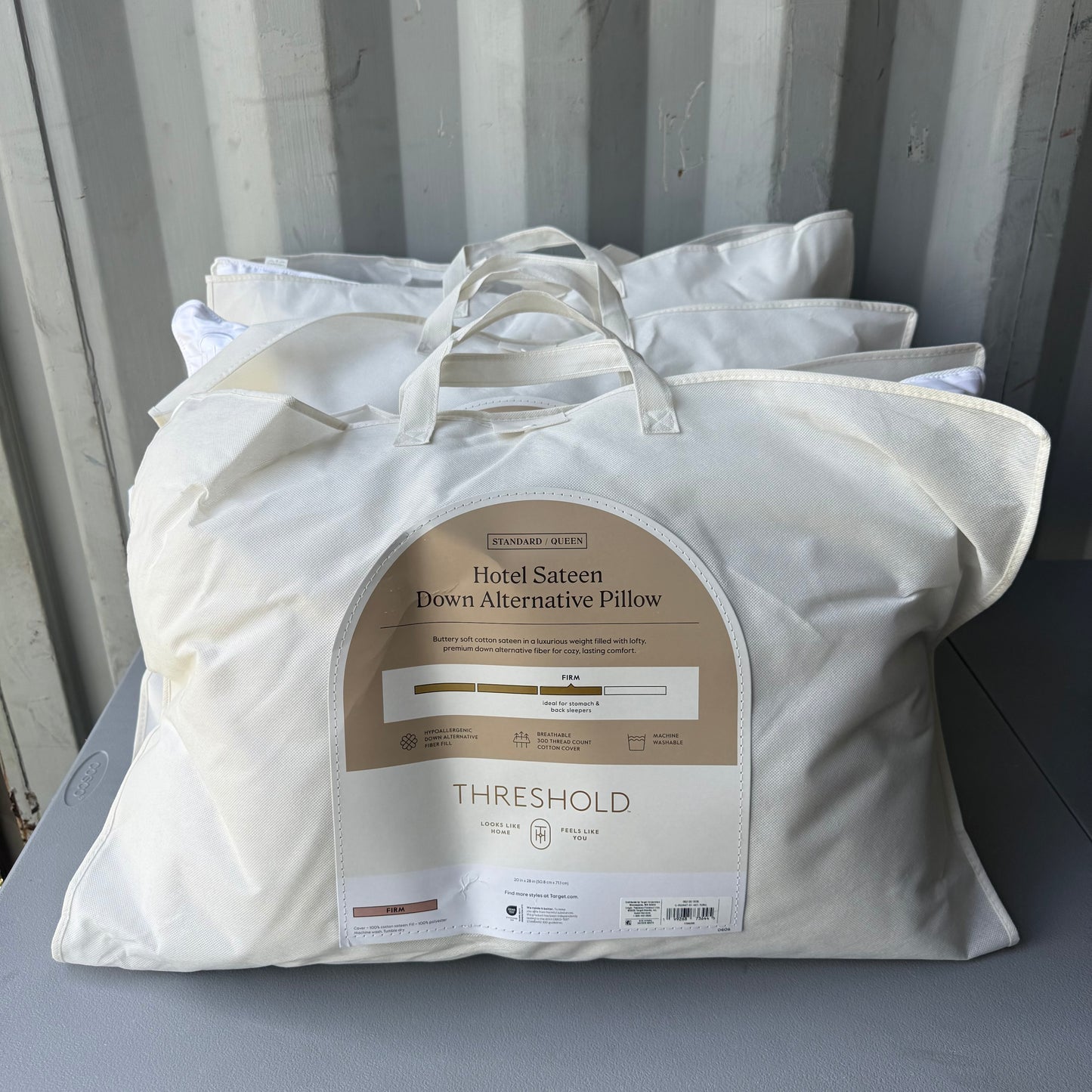 Set of 3 Threshold Hotel Sateen Down Alternative Firm Pillow (Standard/Queen, 20x28 in)