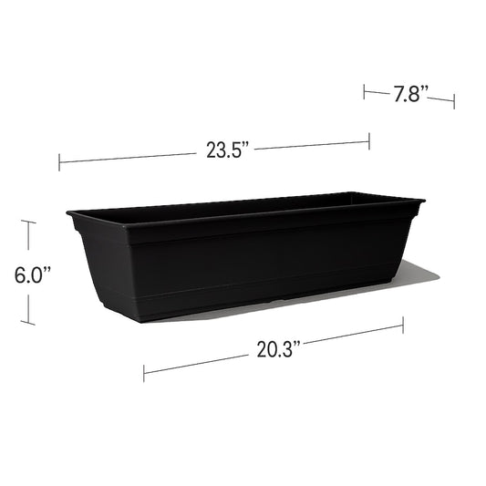 Style Selections Rectangle 23.5-in W x 8.03-in L x 6.02-in H Black Recycled Plastic Planter