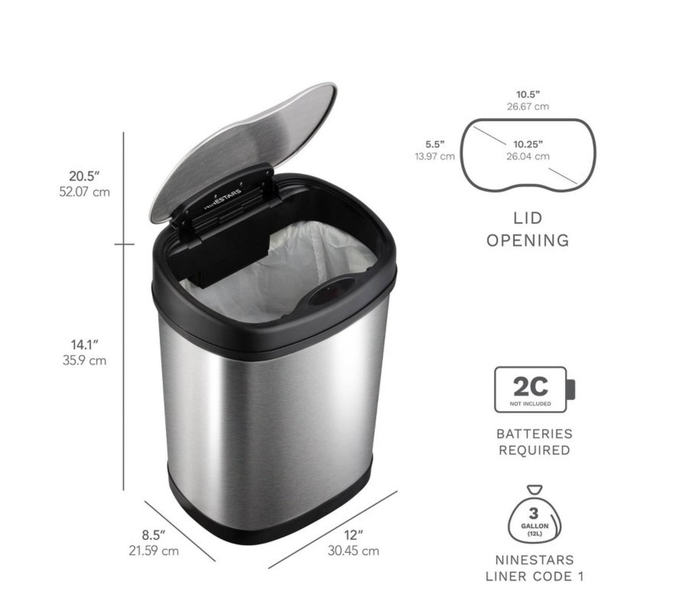 Nine Stars Combo 13gal/50L + 3.2gal/12L Motion Sensor Step Trash Can: Touchless, Dual Compartment