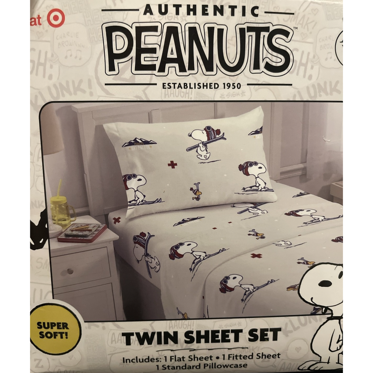 Peanuts 75 Years Snoopy Skiing Winter Holiday Twin Sheet Set 3 Pc Exclusive
