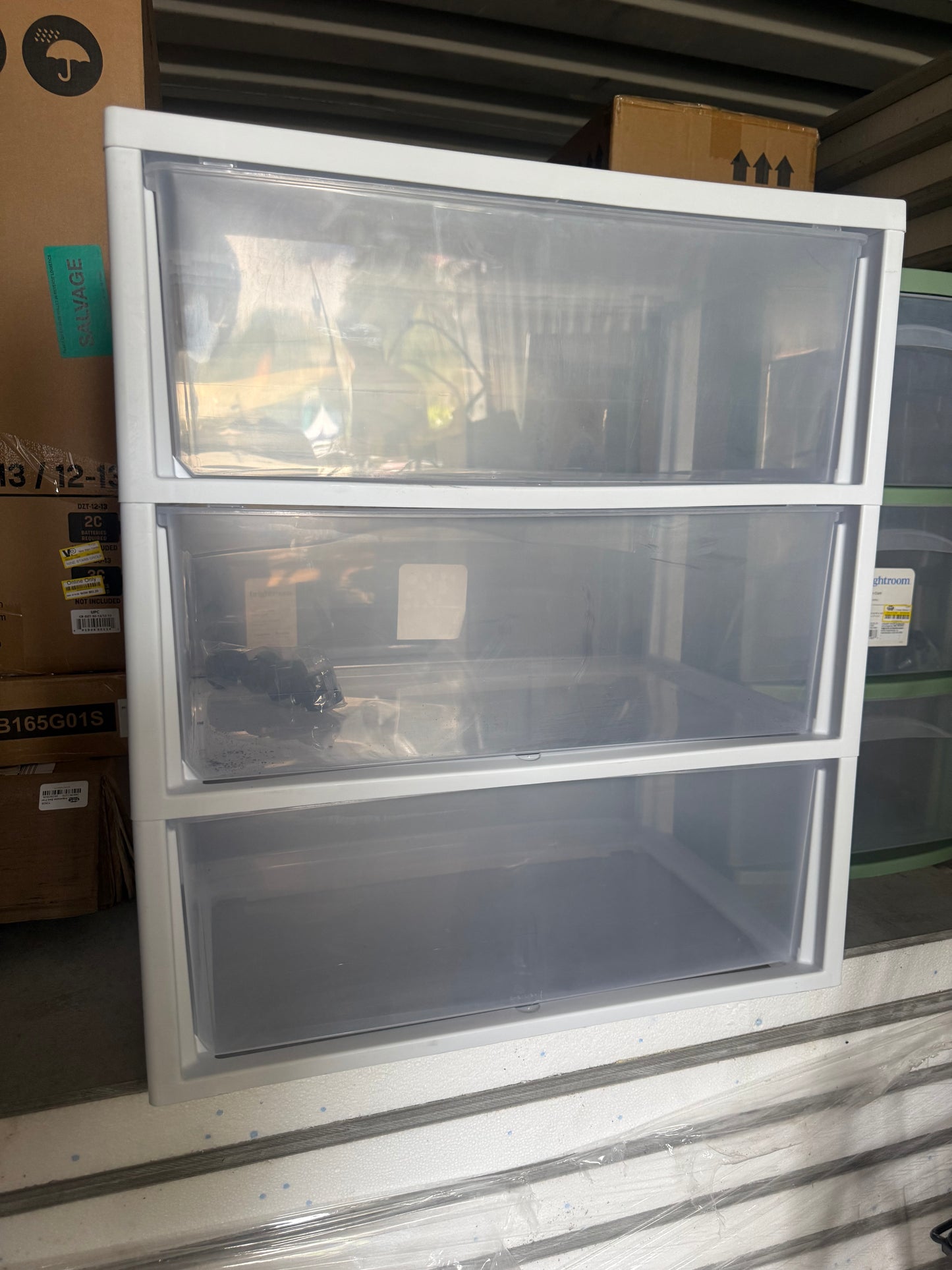 3 Drawer Wide Cart White - Brightroom™: Plastic Storage Drawers with Casters