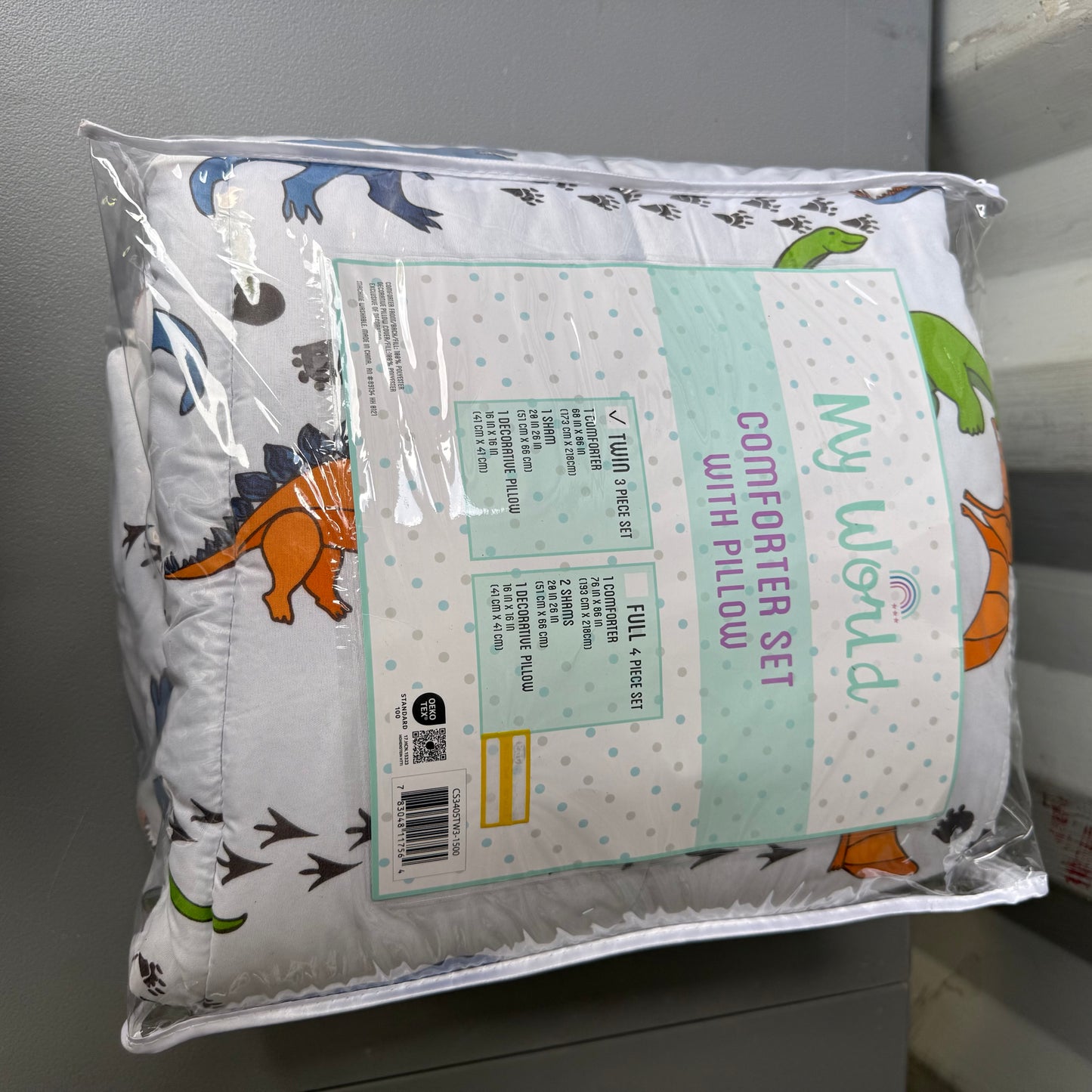Twin 3pc Dino Tracks Reversible Kids' Comforter Set White - My World: Dinosaur Bedding for Boys