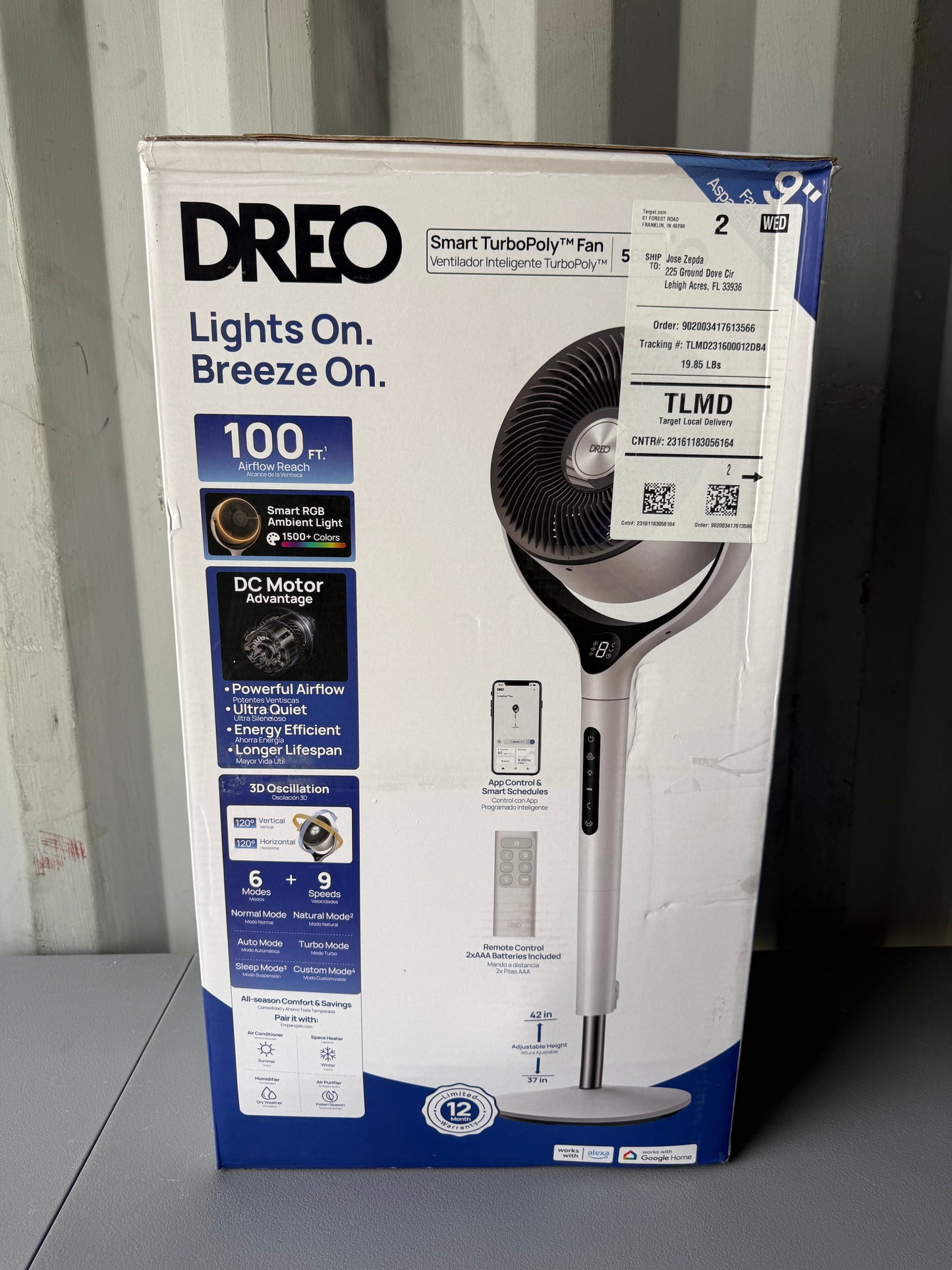 DREO Smart 9'' 3D Oscillating Portable Pedestal Fan with RGB Lights