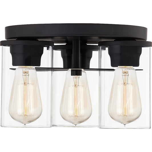 QUOIZEL RENNER 3-Light Matte Black Clear Glass Flush Mount
