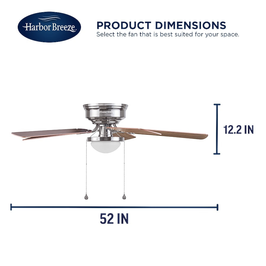 Harbor Breeze Armitage 52-in Brushed Nickel Flush Mount Ceiling Fan with Toffee/Cocoa Reversible Blades