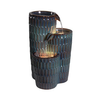 Style Selections 21.5-in H Ceramic Electric Powered Tiered Outdoor Fountain (Pump Included)
