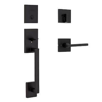Kwikset Signature Series San Clemente Matte Black Exterior Single-Cylinder Deadbolt and Keyed Entry Door Handleset ft. SmartKey Security