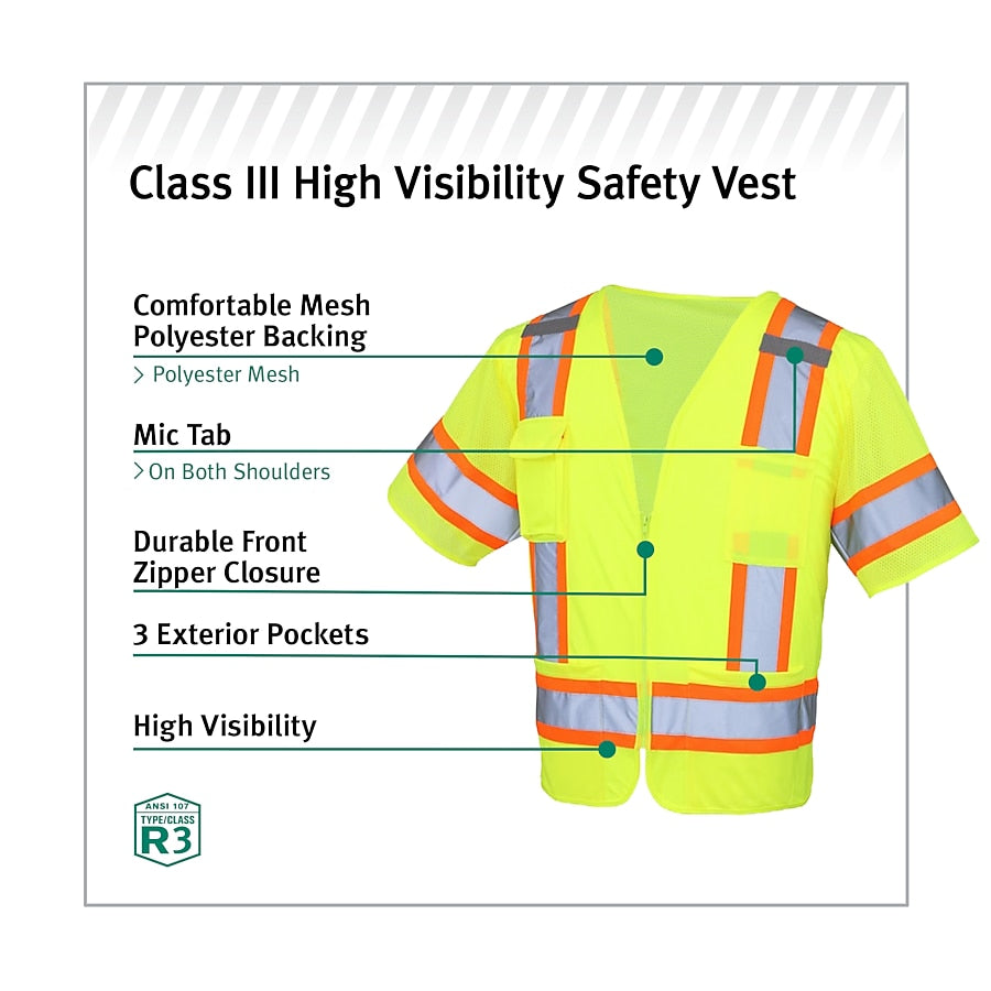 Safety Works Yellow Polyester High Visibility Reflective Safety Vest