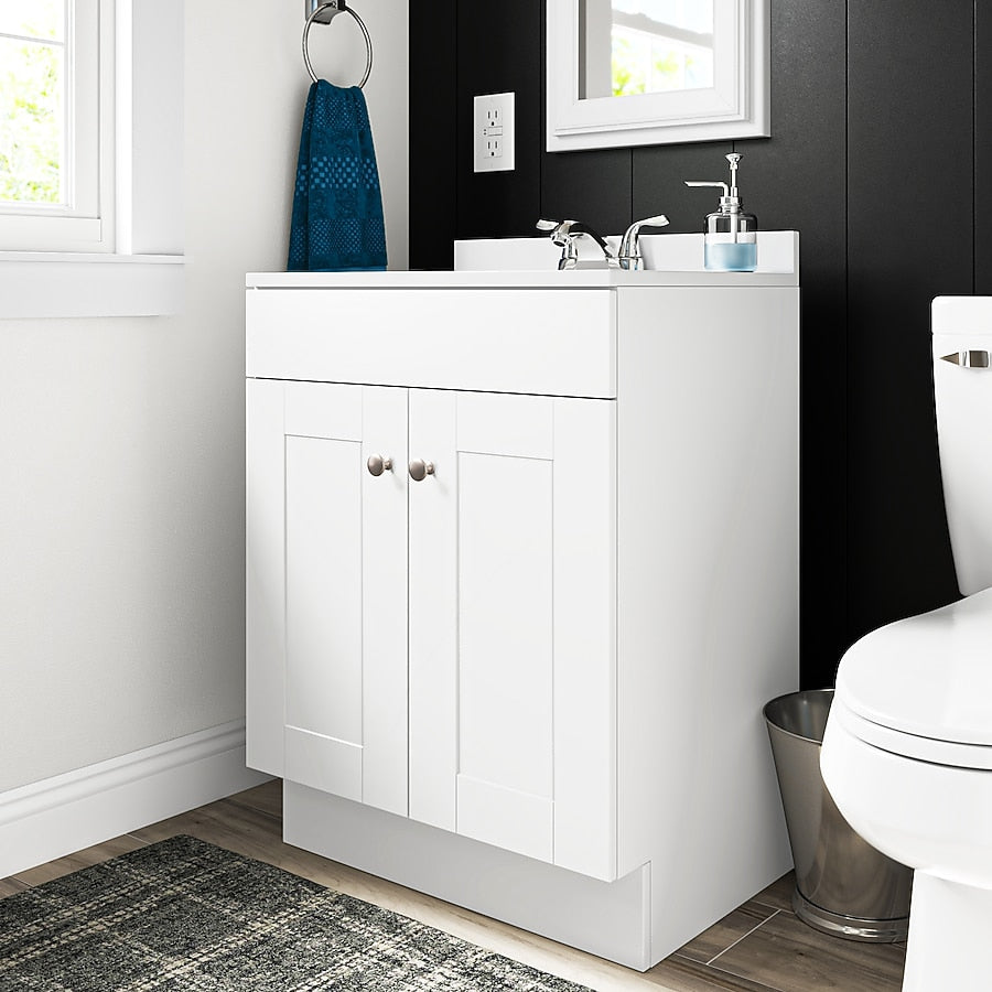 Project Source Dover 24-in True White Single Sink Bathroom Vanity with White Cultured Marble Top (Fully Assembled)
