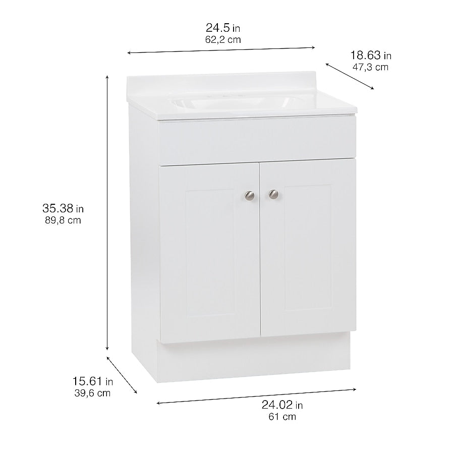 Project Source Dover 24-in True White Single Sink Bathroom Vanity with White Cultured Marble Top (Fully Assembled)