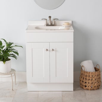 Project Source Dover 24-in True White Single Sink Bathroom Vanity with White Cultured Marble Top (Fully Assembled)