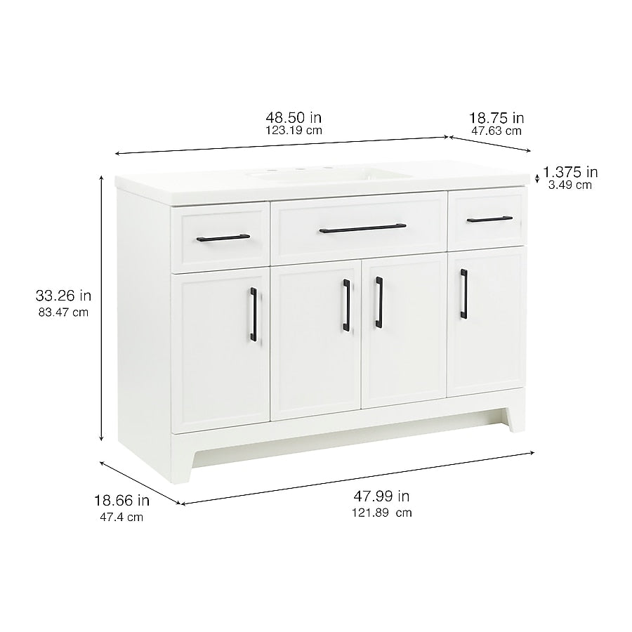 Style Selections Potter 48-in True White Single Sink Bathroom Vanity with White Cultured Marble Top (Fully Assembled)