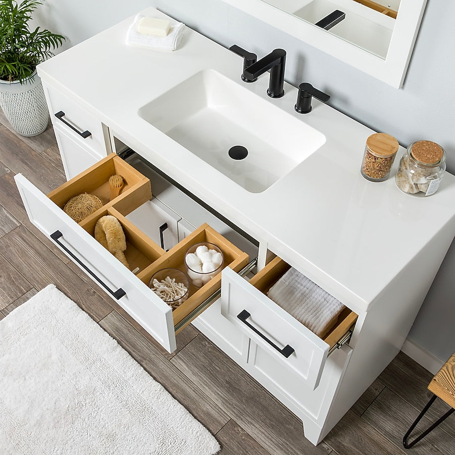 Style Selections Potter 48-in True White Single Sink Bathroom Vanity with White Cultured Marble Top (Fully Assembled)
